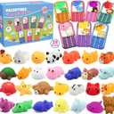 28 Pack Valentines Day Gifts for Kids School, Animal Mochi Squishies with Greeting Cards, Classroom Exchange Party Favors, Stress Relief Fidget Toys, School Prize Supplies