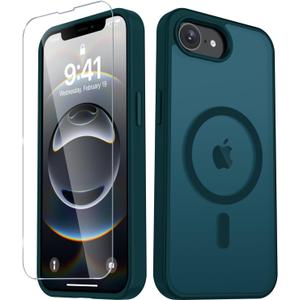 YENAPOON for iPhone 17e Case, iPhone 16e Case, Matte Magnetic Phone Cover [with 1 Screen Protector] [Support for MagSafe] [Shockproof Military Grade Protection] Translucent Frosted Back, Blue