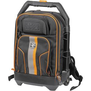 Klein Tools 55604 Rolling Tool Backpack, Tool Bag with 28 Pockets, Heavy Duty Retractable Handle, Large Storage Interior, 3-Inch Wheels , 
Black/Orange