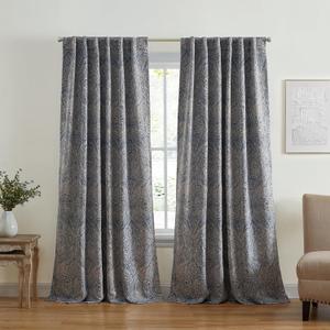 Elrene Home Fashions Vittoria Paisley Floral Printed Blackout Window Curtain Panel, 52"x84", Blue