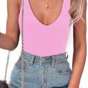 SAUNGKUAI Women's Bodysuit Plunge Deep V Neck Backless Sleeveless Going Out Tank Tops Thong Body Suits Leopard (X-Large, Light Pink)