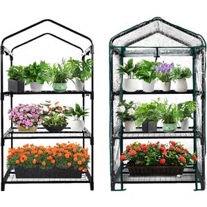 GreenGiggle 3 Tier Mini Indoor Outdoor Greenhouse,27"x19"x49" GreenHouses with Clear PVC Cover and Roll-Up Zipper Door,Plastic Green House for Indoors Grow Tent&Garden greenhouses for Outdoors