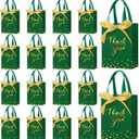 Kolldenn 36 Pack Small Thank You Gift Bags with Handles 5.9 x 4.3 x 2.4 Inches Christmas Party Favor Bags with Bow Ribbon Candy Goodie Gift Bag Bulk for Xmas Wedding Birthday Bridal Shower(Green)