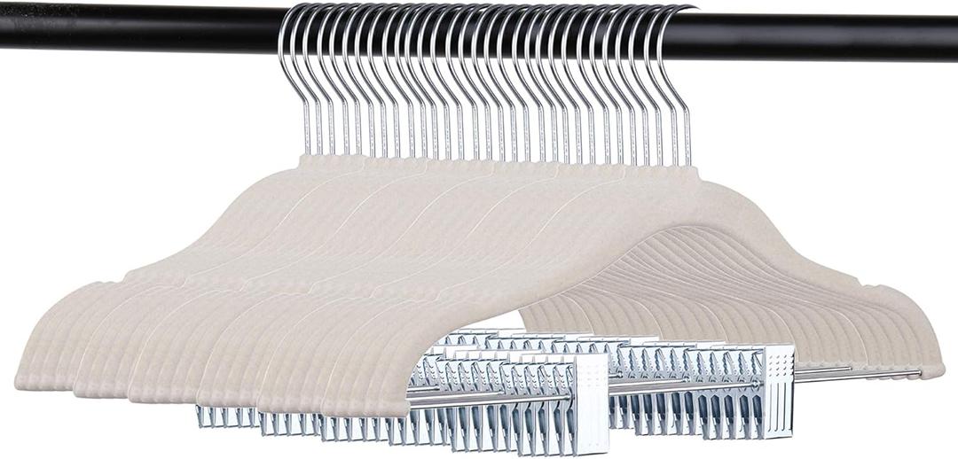 Tosnail 30 Pack Kids Velvet Hangers Children's Clothes Hangers Baby Hangers with Clips - Cream