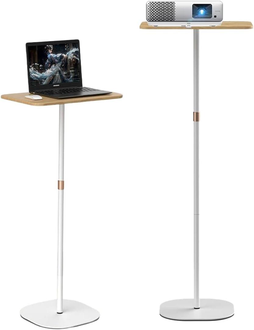 Small Laptop Standing Desk, 18H - 46H Adjustable Height Pedestal Side Table with Wooden Top, Portable Tall End Table, Stand-Up Desk for Bedside, Couch, Sofa, Living Room, Bedroom, Home Office, White