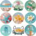 2 x Green Summer Beach Diamond Art Coasters Kit with Holder,8pcs Diamond Painting Coaster,Gem Art Coasters Kit for Home Wall Decor 3.9x3.9inch