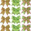 12 Pcs Red Green Christmas Bows,6 Inch Large Wreaths Bows for Tree Gift Wrapping Garland,Christmas Decoration Holiday Party Crafts Xmas Tree Ribbon Ornaments (Pattern)