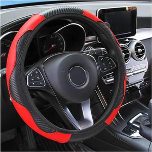 Car Steering Wheel Cover, 15 inch Carbon Fiber Microfiber PU Leather Elastic Steering Wheel Protector for Men Women, Anti-Slip Breathable Car Interior Accessories for Most Cars (Red)