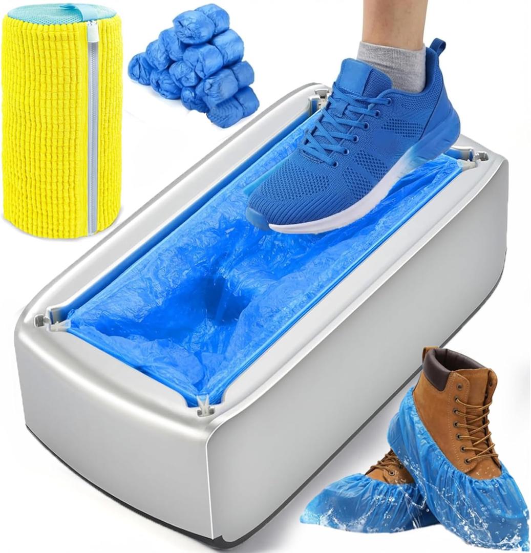 Shoe Cover Dispenser Machine with 100 Disposable Shoe Covers and 1 shoes washing bag, Portable Shoe Cover Dispenser, Non-Slip Waterproof Auto Shoe Cover Machine for Home, Office & Factory Use
