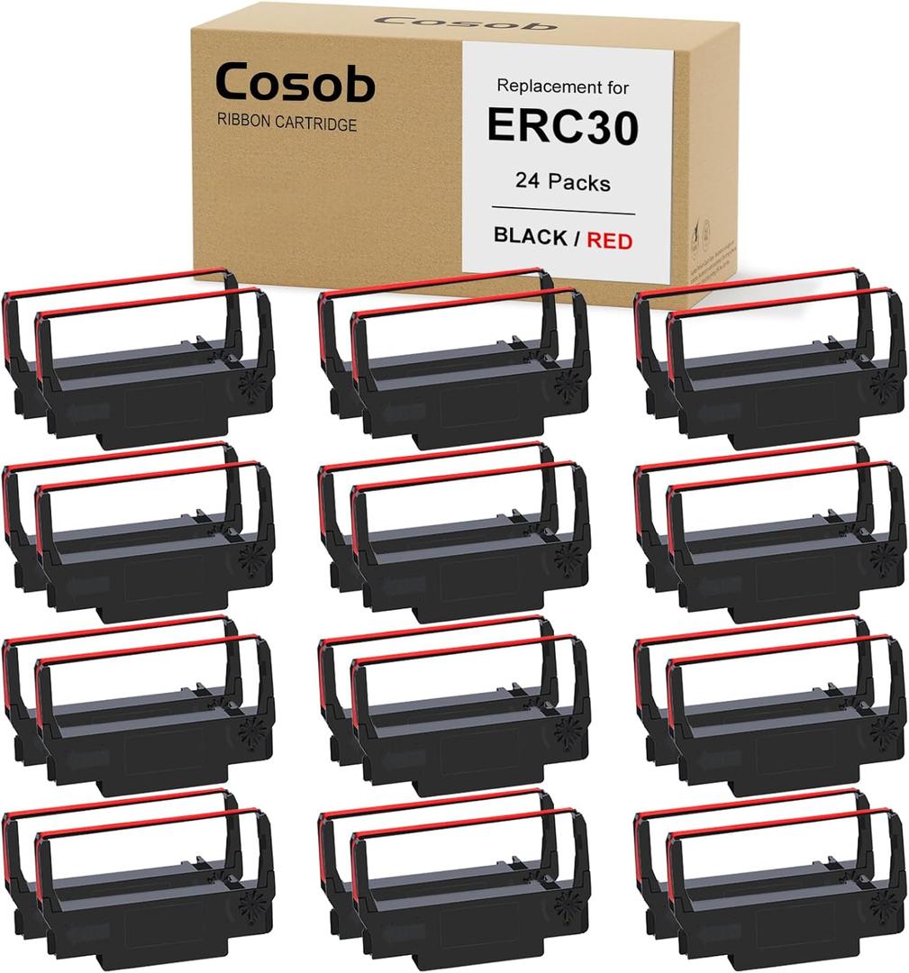 ERC30 Black and Red Ribbon Compatible with ERC30/34/38 Cartridges ERC38 B/R for TM-U220 M188B ERC 30 Printer Ribbons24 Pack