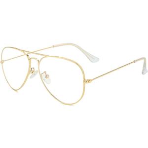 Gleyemor Blue Light Aviator Glasses for Women Men, Metal Frame Anti Blue Light Lens Computer Glasses (01 Gold)