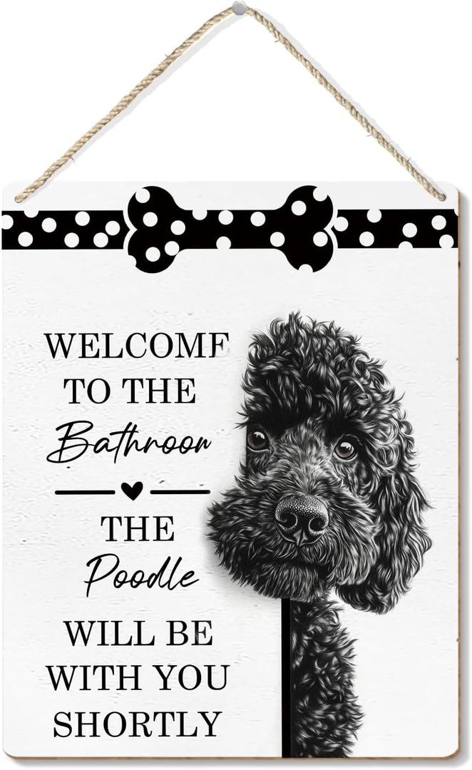 Poecinvi Funny Poodle Bathroom Signs, Cute Poodle Wooden Signs for Home Decor, Poodles Gifts for Women, Funny Poodles Dog Hanging Sign for Bathroom Wall Decor, 8x10 Inch