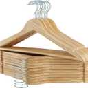 ELONG HOME Solid Wooden Hangers 20 Pack, Wood Suit Hangers with Extra Smooth Finish, Precisely Cut Notches and Chrome Swivel Hook, Clothes Hangers for Shirt Coat Jacket Dress, Natural