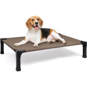 Heeyoo Elevated Dog Bed, Cooling Raised Pet Cot with Chew Proof Washable Breathable Mesh and Metal Frame, Portable Dog Cot Bed with No-Slip Feet for Outdoor or Indoor Use (42"L x 30"W x 8.4"H, Brown)