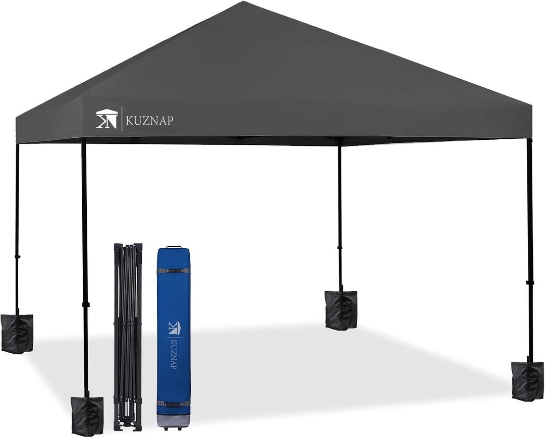 12x12 Pop up Canopy Tent Patented EZ Set up Instant Outdoor Canopy with Wheeled Carry Bag Bonus 4 Weight Sandbags, 8 Stakes and 4 Ropes Grey, 12x12 without Sidewall