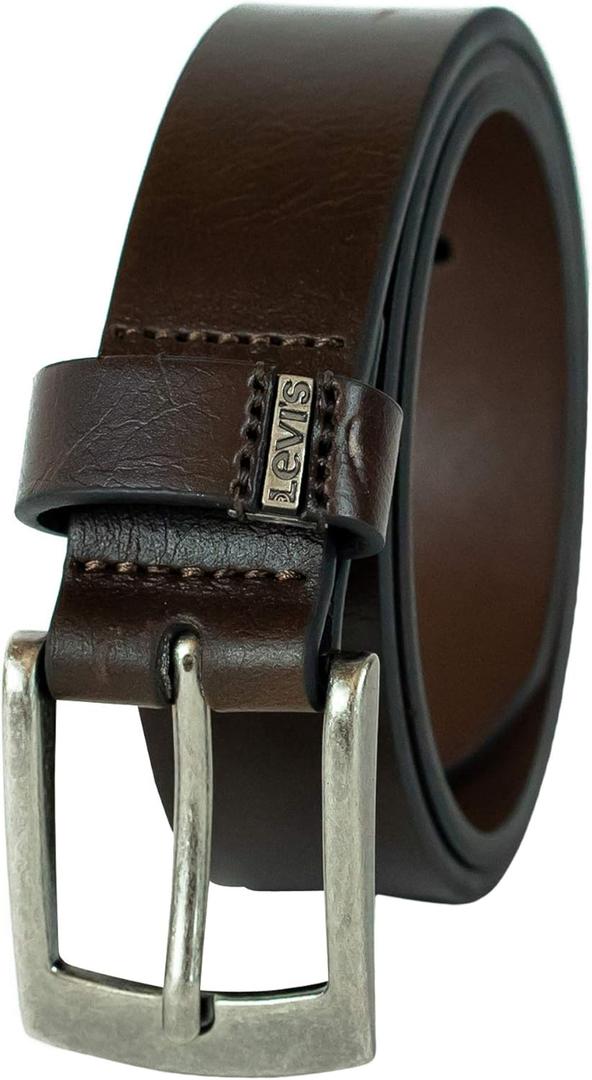 Levi's Boys' Big Kids Belt-School Casual for Jeans Classic Strap and Single Prong Buckle (Large (30-32), Brown Logo)