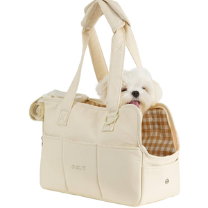 Dog Purse Carrier for Small Dogs Rabbit cat with Large Pockets, Cotton Bag, Dog Carrier Soft Sided, Collapsible Travel Puppy Carrier (Beige, 13.6" L x 6.5" W x 10" H)