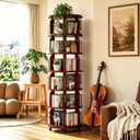 6 Tier 360° Rotating Solid Wood Bookshelf with Wheels