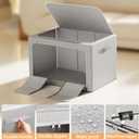 LeArex Clothes Storage Bins with Metal Frame Foldable Storage Box Clothes Organizers Storage Containers for Clothes Sheets Blankets Books Toys Gifts and Holiday Decorations, Pack of 3 Light Gray 100L(23.6''X16.5"X15.7")
