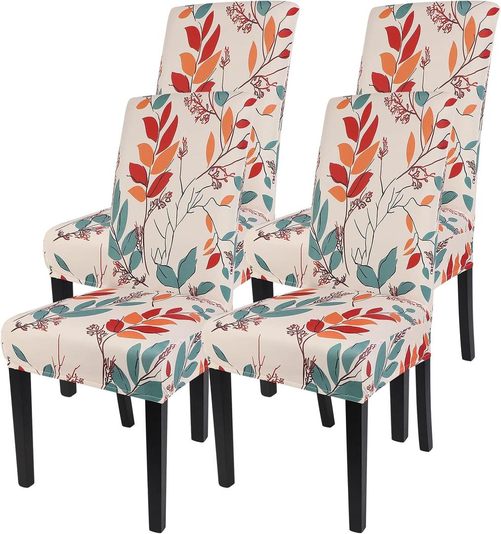 SearchI Printed Dining Room Chair Covers Set of 4, Stretch Kitchen Chair Covers Washable Parsons Chair Slipcover Removable Dining Chair Protectors for Hotel,Ceremony(Floral Pattern1)