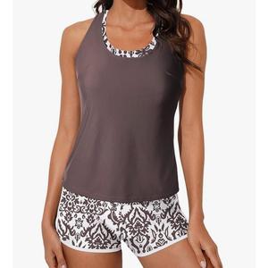 Aleumdr Womens Athletic 3 Piece Tankini Swimsuits with Shorts Swim Tank Tops with Sports Bra and Boyshorts Bathing Suits.Size (L)