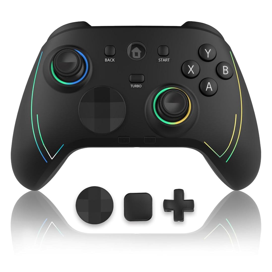 ROTOMOON HD151-S Wireless Game Controller with 7 Colors LED Lighting Compatible with Xbox One S/X, Xbox Series S/X, with 2.4G Wireless Adapter, 3.5mm Audio Jack Gaming Gamepad, Turbo/Programmable