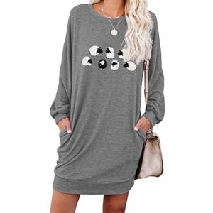 PrinStory Women's Casual Sweater Dresses Fall Winter Crewneck Loose Fit Pullover Tunic Dress with Side Pockets for Work S-4XL (XL)