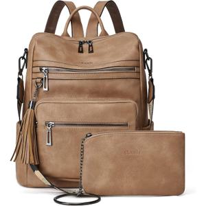 Shrrie Backpack Purse for Women Leather Backpack Fashion Designer Travel Backpack Convertible Shoulder Bag (2-1 Two-tone Camel Brown)