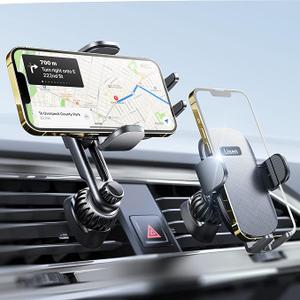 LISEN Cell Phone Car Mount for iPhone [Enjoy Never Blocking], Universal Car Phone Holder Vent [2 Hook Kit] Hands Free Fits iPhone 16 15 14 Pro Max Plus Samsung, Black