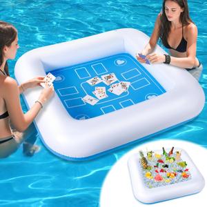 Pool Inflatable Game Table with Waterproof Playing Cards(35.5 inches35.5 inches,Blue/White)