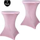 2 Pack 24x43 Inch Pink Cocktail Tablecloth Spandex Round Fitted Table Cover for Wedding Banquet Event Party