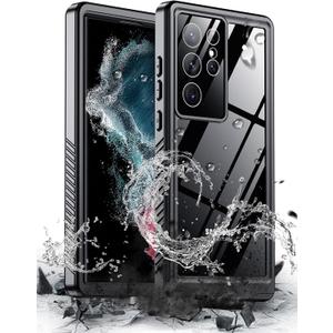 Hualele Designed for Samsung Galaxy S22 Ultra Case, Waterproof Built-in Screen Protector Full Protection Heavy Duty Shockproof Anti-Scratched Rugged Case for Galaxy S22 Ultra 5G 6.8'' 2022, Black