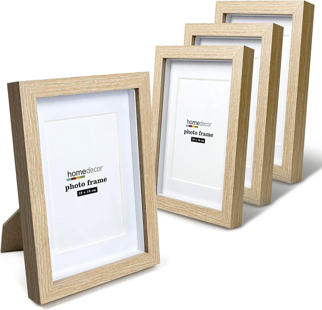 5x7 Shadow Box Frame, 4 Pack Picture Frame Set, Wall Picture Frame, Farmhouse Wood Rustic Picture Frames with Tempered Glass Gallery Wall Tabletop Display (Natural Wood, 5X7)