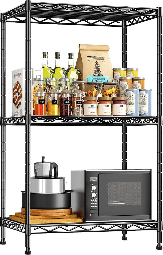 DurayLoly 3 Tier Metal Wire Storage Shelves,Adjustable Small Wire Shelving Unit,Utility Storage Rack for Kitchen,Bedroom,Laundry Room,Pantry & Office,17.7Wx11.8Dx35.4H,Black
