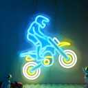 Dirt Bike Neon Signs for Wall Decor, Motorcycle Neon Lights for Boys Bedroom Game Room Man Cave Garage Decor, 5V USB Power with Hanging Chain Hooks (Motorcyclist)