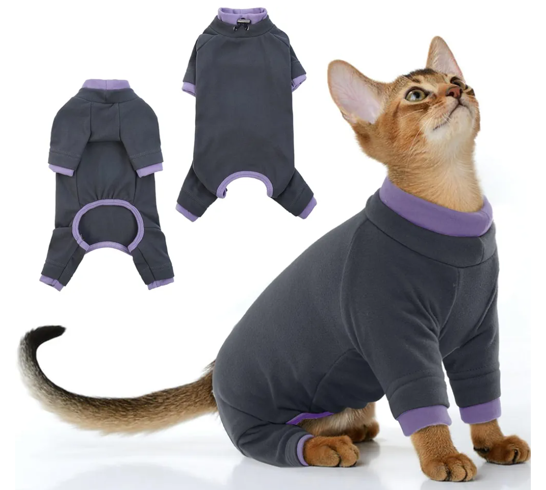 Sticky Hair Cat Clothes, Prevent Hair Loss Cat Pajamas, Soft Cat Sweaters for Cats Only, Cat Hair Sticky Onesie, Cat Recovery Suit After Surgery, Black, M