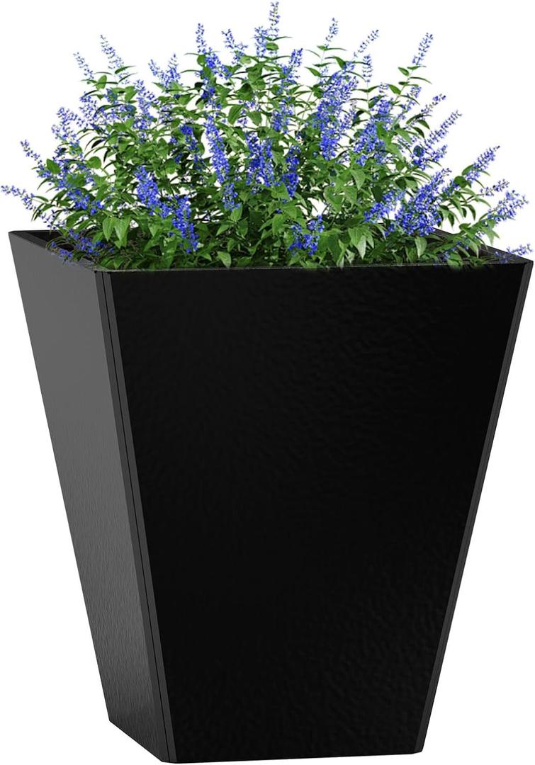 Tall Black Planter for Outdoor Plants, 22" Outdoor Planters for Porch,Mertal Large Flower Pot with Drainage Holes for Porch,Garden, Patio, Yard