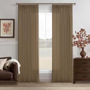 Brown Linen Pinch Pleat Curtains 96 Inches Long 2 Panels for Living Room Bedroom 8 ft Farmhouse Boho Light Filtering Back Tab Pleated Curtain Memory Trained 50 Inch Wide Semi Sheer Curtain 96 Inch