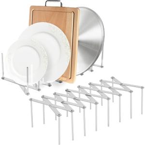 JINGIHE Pots and Pans Organizer, Adjustable Kitchen Cabinet Pantry Organization Storage Rack, Expandable Stainless Steel Holder for Pot Lid Cutting Board Bakeware Dishes Cookware 7-tier
