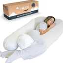 Plufl Hugl Cooling Body Pillow for Adults Made with CloudSupport Fill | U Shaped Maternity Pillows Great for Side Sleepers & Pregnant Women | Washable Cover | White (Standard)