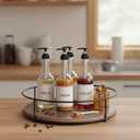 Rotating Coffee Syrup Organizer, 6 Bottle Wood Syrup Rack, Metal Syrups Holder for Countertop, Turntable Wine Display Tray, Coffee Station Bar Accessories & Essentials