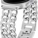 Gold Metal Bracelet Band Women 20mm Adjustable Single Chain Compatible with Samsung Galaxy Watch 7/6/5/4/Active 2/4 Classic/6 Classic/5 Pro/FE 40mm 42mm 43mm 44mm 45mm 46mm 47mm (No Case) (C3 Silver (Watch 8), Silver