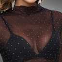BBX Lephsnt Womens Sheer Mesh Layering Top Sparkle Long Sleeve Shirts Mock Neck See Through Tee Shirt (Black, S)