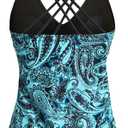 Tempt Me Women Tankini Top Only V Neck Swim Tops Tummy Control Bathing Suit Top No Bottom (Blue, XL)