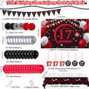 17th Birthday Decorations for Boys Girls Red and Black, Happy 17th Birthday Backdrop Banner, 17 Birthday Party Decoration Tablecloth Balloons Triangle Flag, 17 Year Old Boy Bday Party Supplies