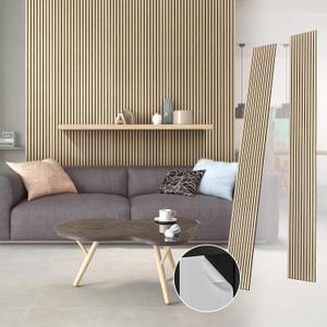 Kieacia Wood Acoustic Wall Panels, Peel and Stick 3D Slat Accent Panel for Interior Decor, 2 Pieces, 94.5 11.8 Inch Wainscoting Soundproof Wooden Panel for Living Room, Bedroom, Oak