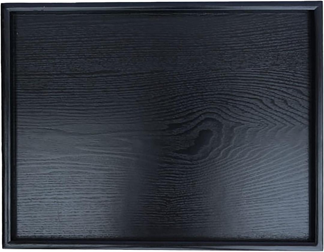 22 x 18 Inches Extra Large Solid Wood Serving Tray for Tea Coffee Table Snack Food Meals Serving Plate Kitchen Party Bar Breakfast Server with Raised Edges Black Wooden Decorative Ottoman Tray