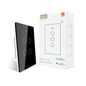 MOES 2.4GHz WiFi Wall Touch Smart Switch Neutral Wire Required, 3 Way Multi-Control, Glass Panel Light Switch Work with Smart Life/Tuya App, RF433 Remote Control, Alexa and Google Home Black 2 Gang
