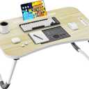 Folding Lap Desk, 23.6 Inch Wood Laptop Bed Desk with Cup Holder, Portable Bed Table for Working Writing Reading & Eating for Bed, Sofa, Couch, Floor - Beige