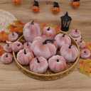 16Pcs Pink Fake Foam Pumpkins Decorating Velvet Fabric Pumpkin Bulk Fall Table Bowl Centerpiece Farmhouse Harvest Decorative Halloween